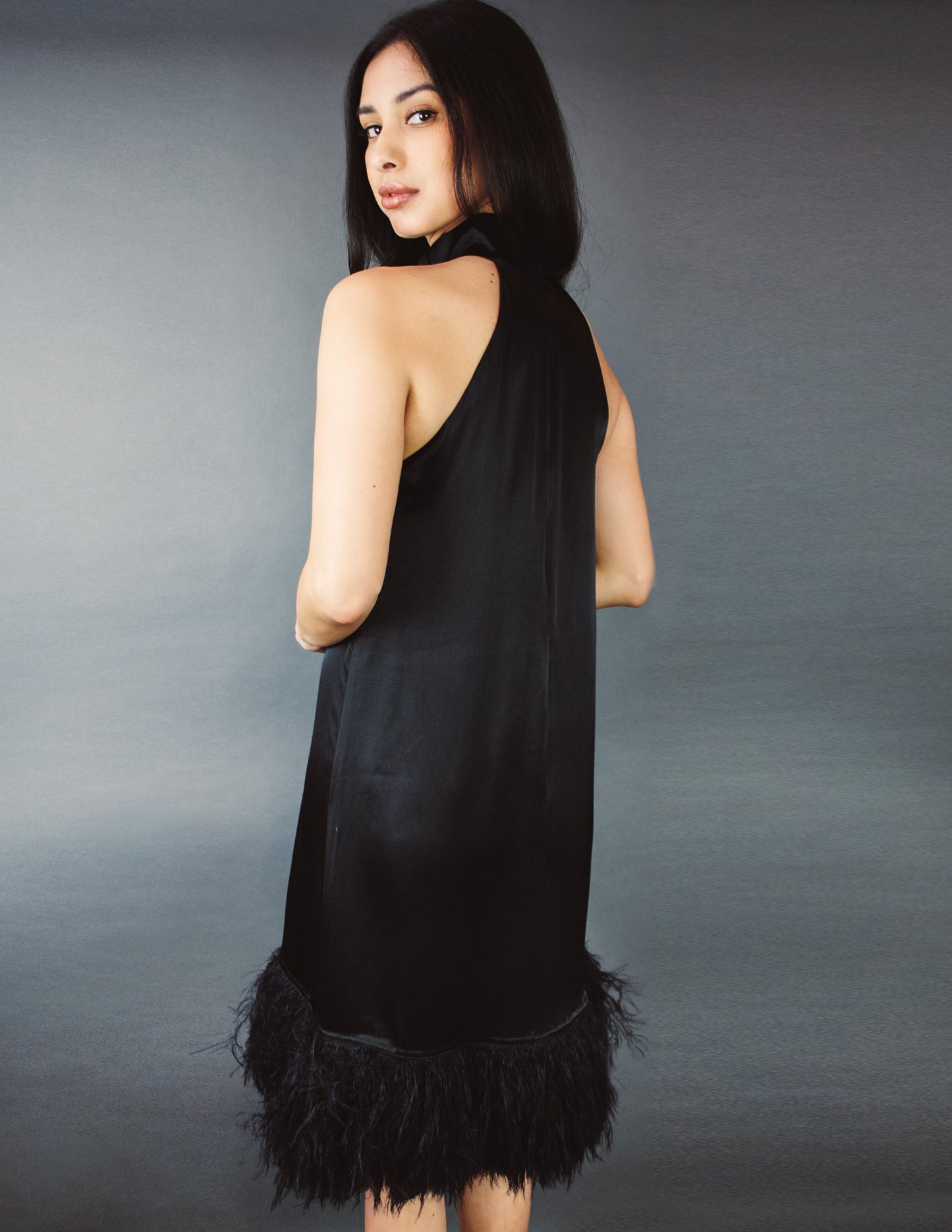 vegan ostrich feather ethical plume black dress