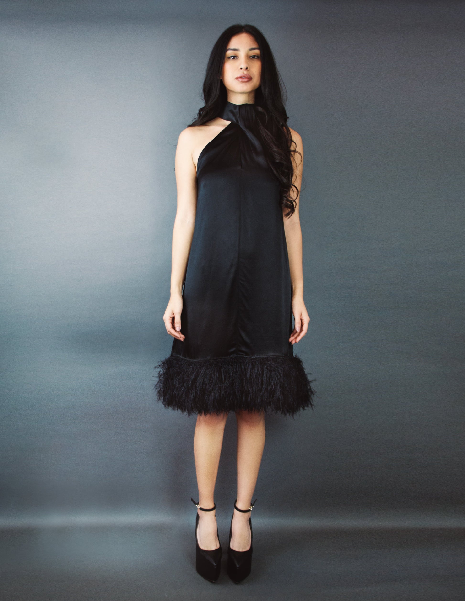 vegan ostrich feather ethical plume black dress