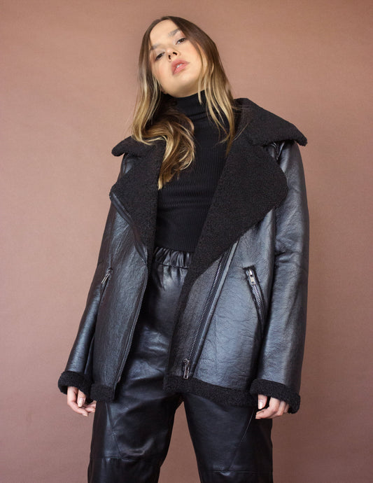 black vegan leather women jacket