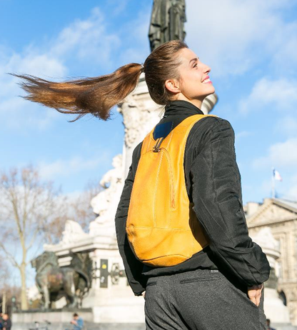 yellow Backpack vegan secure closure