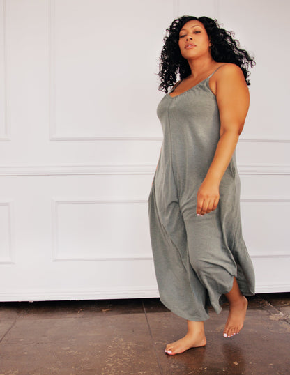 olive grey vegan jumpsuit