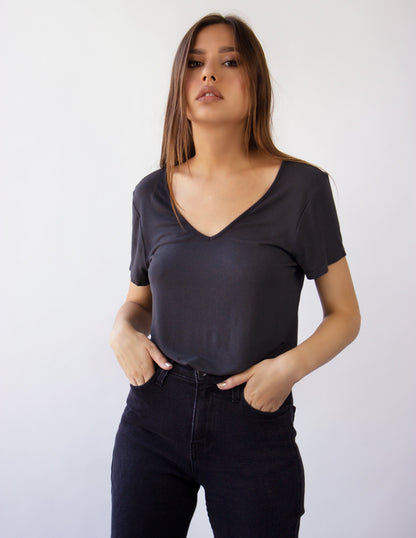 v neck women vegan grey