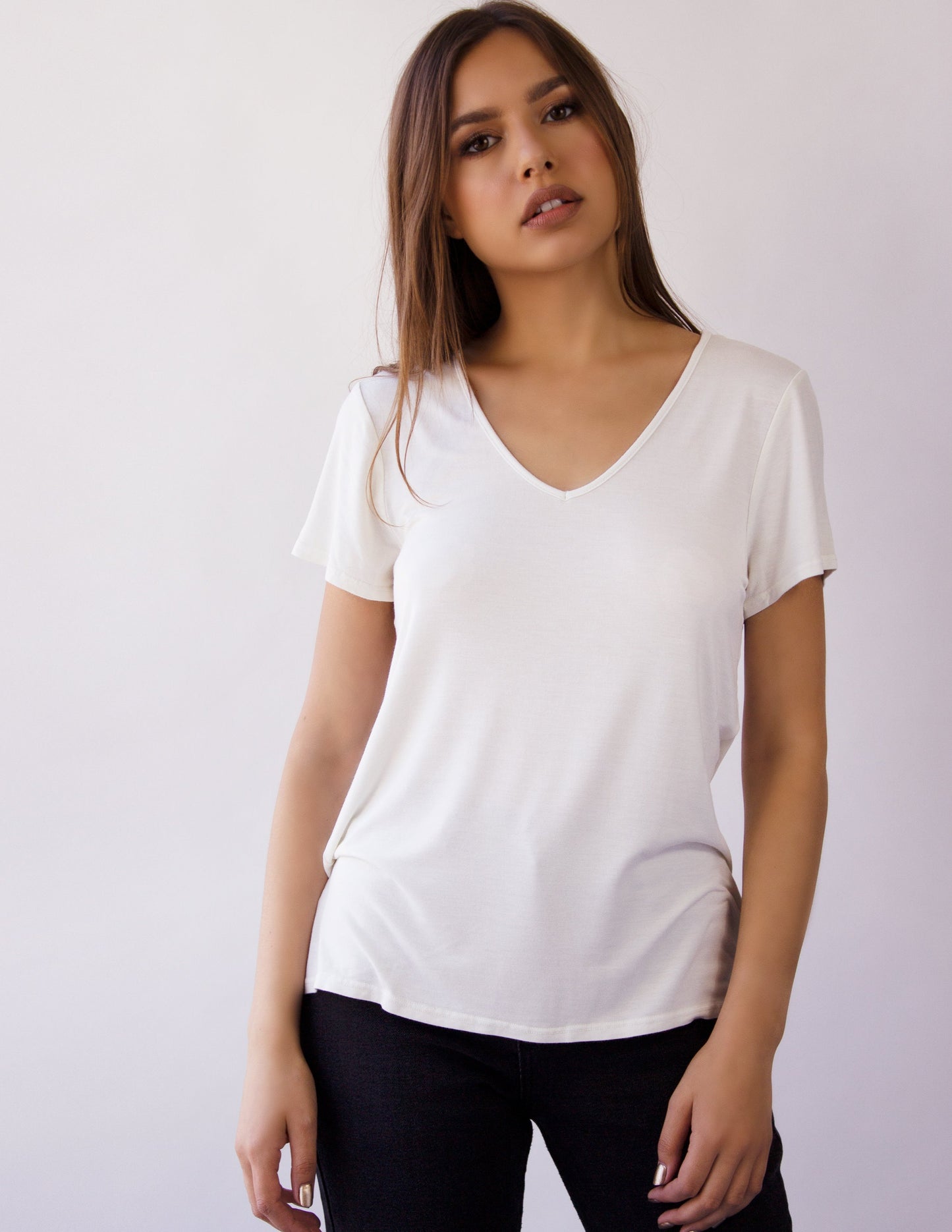 v neck women white vegan shirt