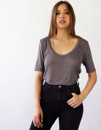 v neck grey vegan shirt