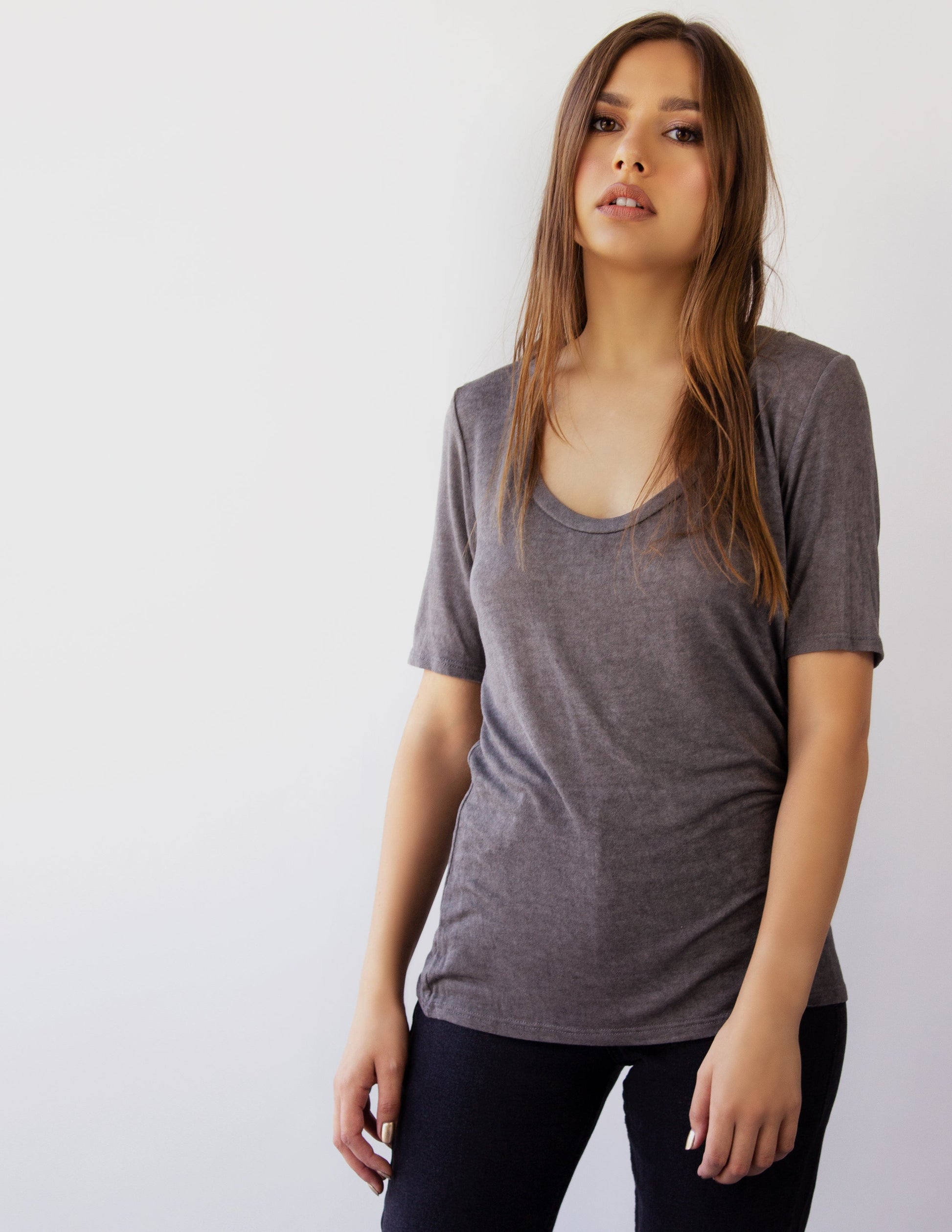 v neck grey vegan shirt