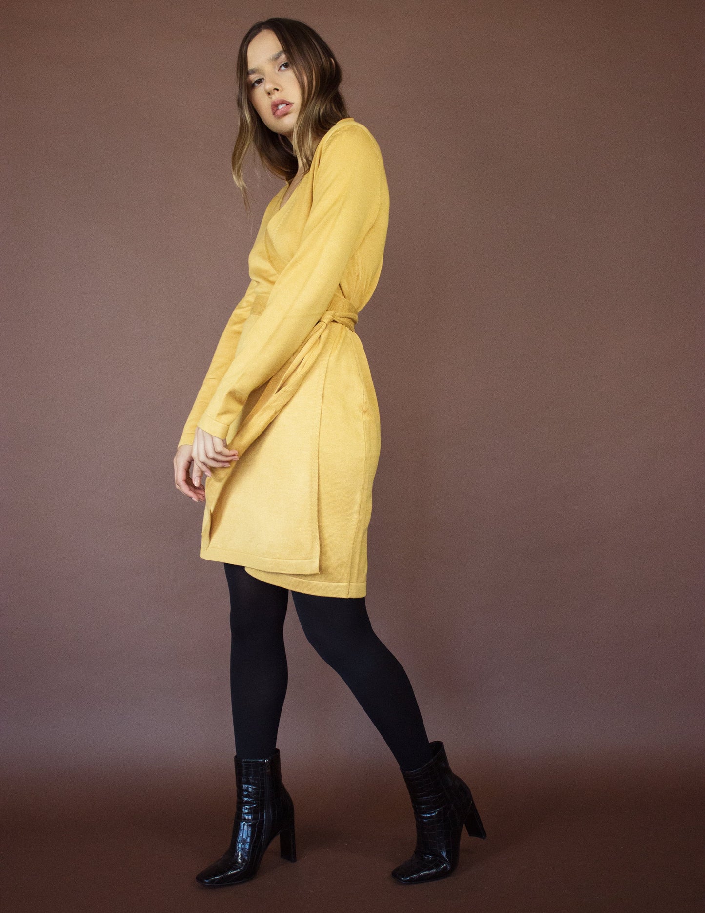 yellow mustard vegan dress