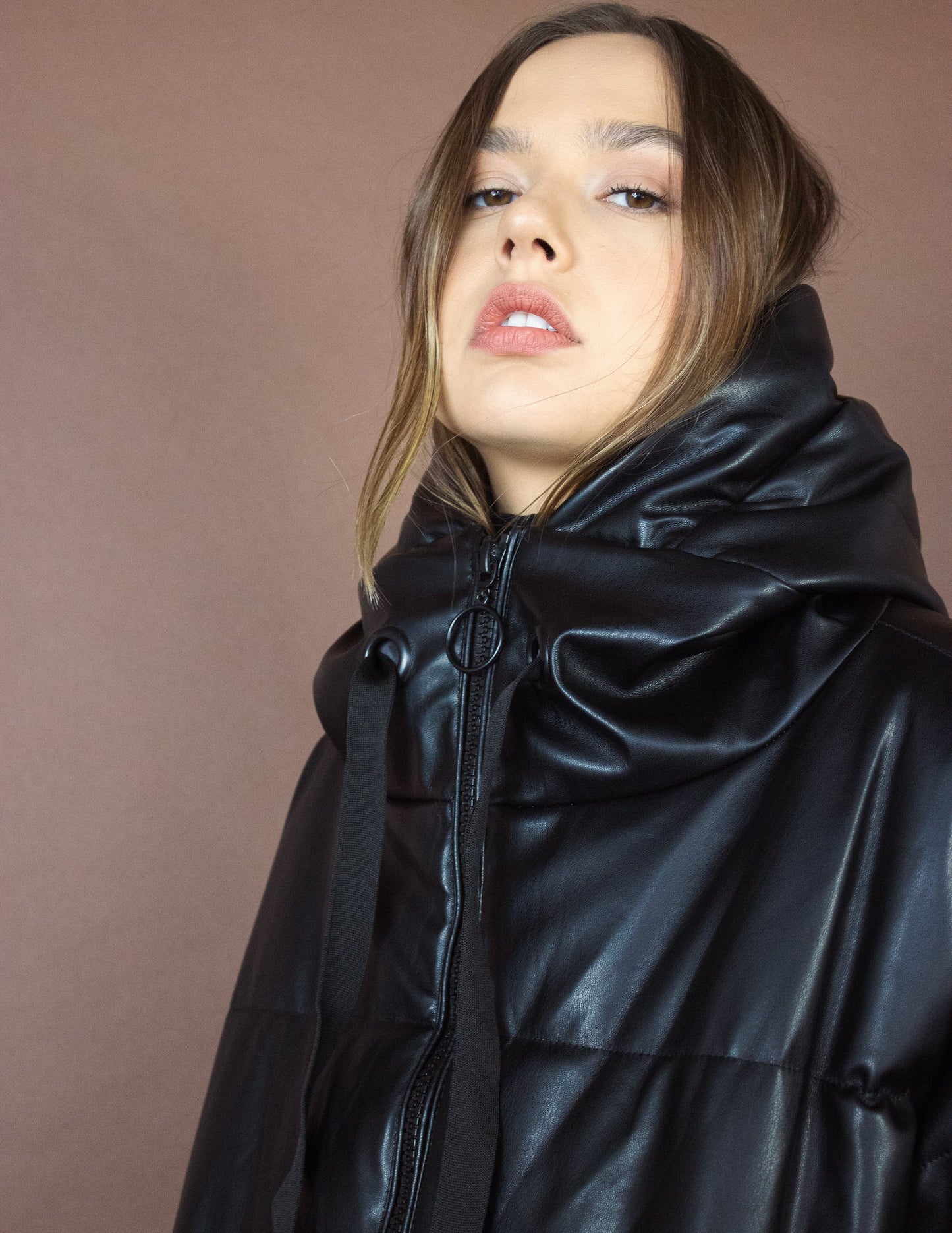 Vegan leather coat black oversized