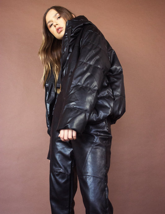 Vegan leather coat black