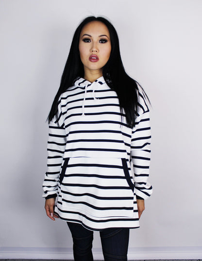 black stripe white oversized hoodie vegan cotton