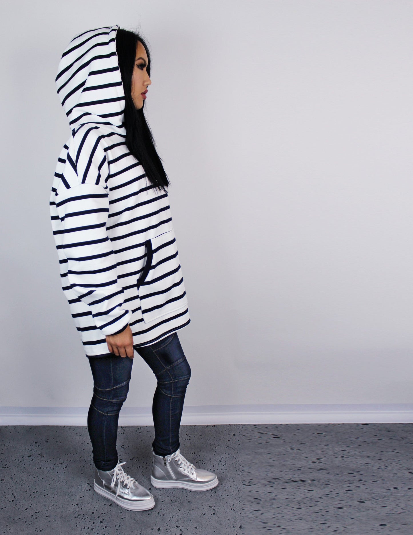 black stripe white oversized hoodie vegan cotton