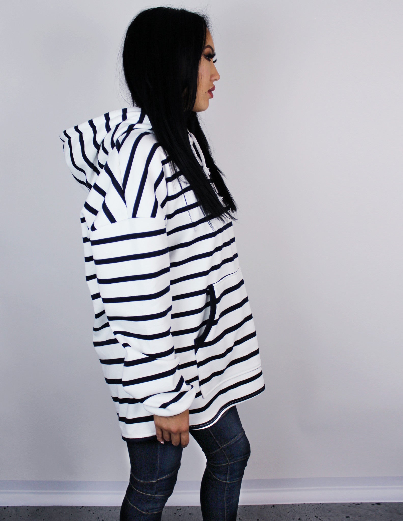 black stripe white oversized hoodie vegan cotton