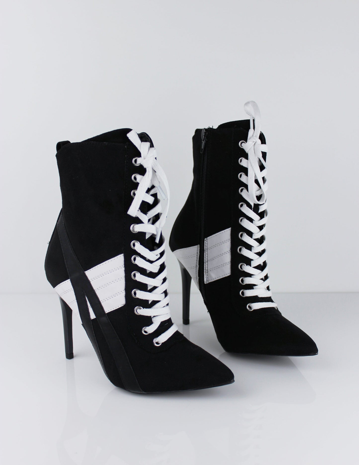 black and White vegan leather high heel shoes sneakers