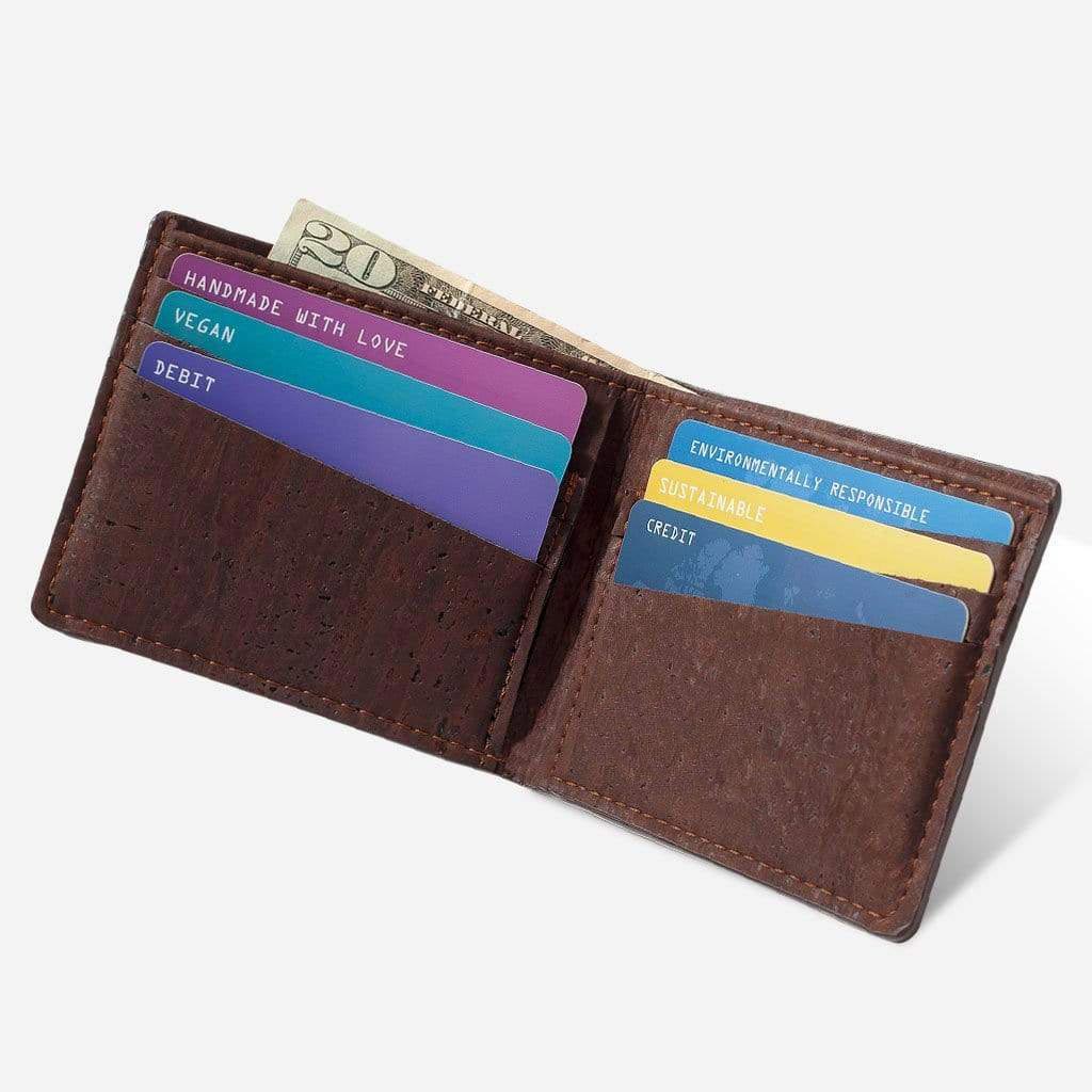 Airtag Wallet Slim Bifold vegan leather cork brown