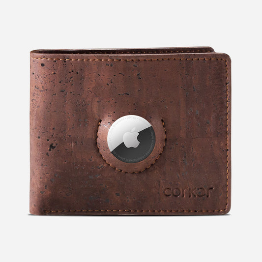 Airtag Wallet Slim Bifold vegan leather cork brown