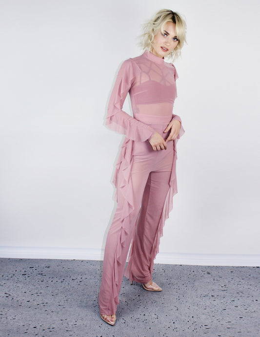 pink vegan jumpsuit transparent