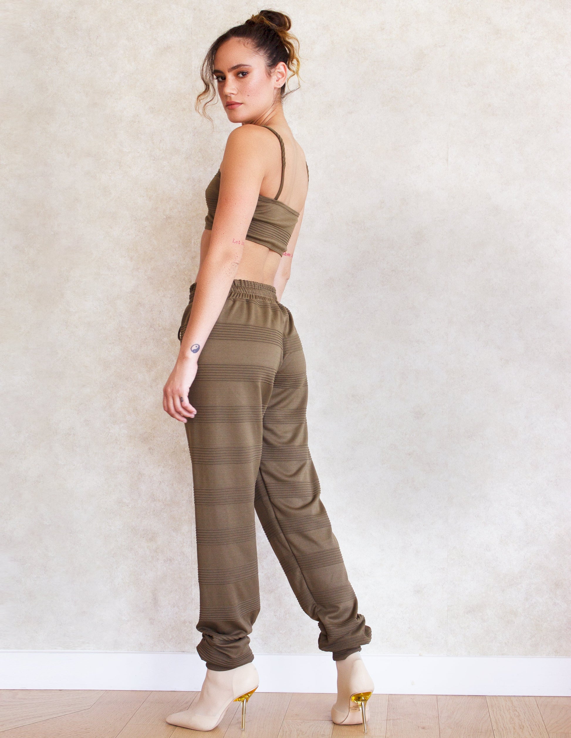 vegan fashion set olive bottom top