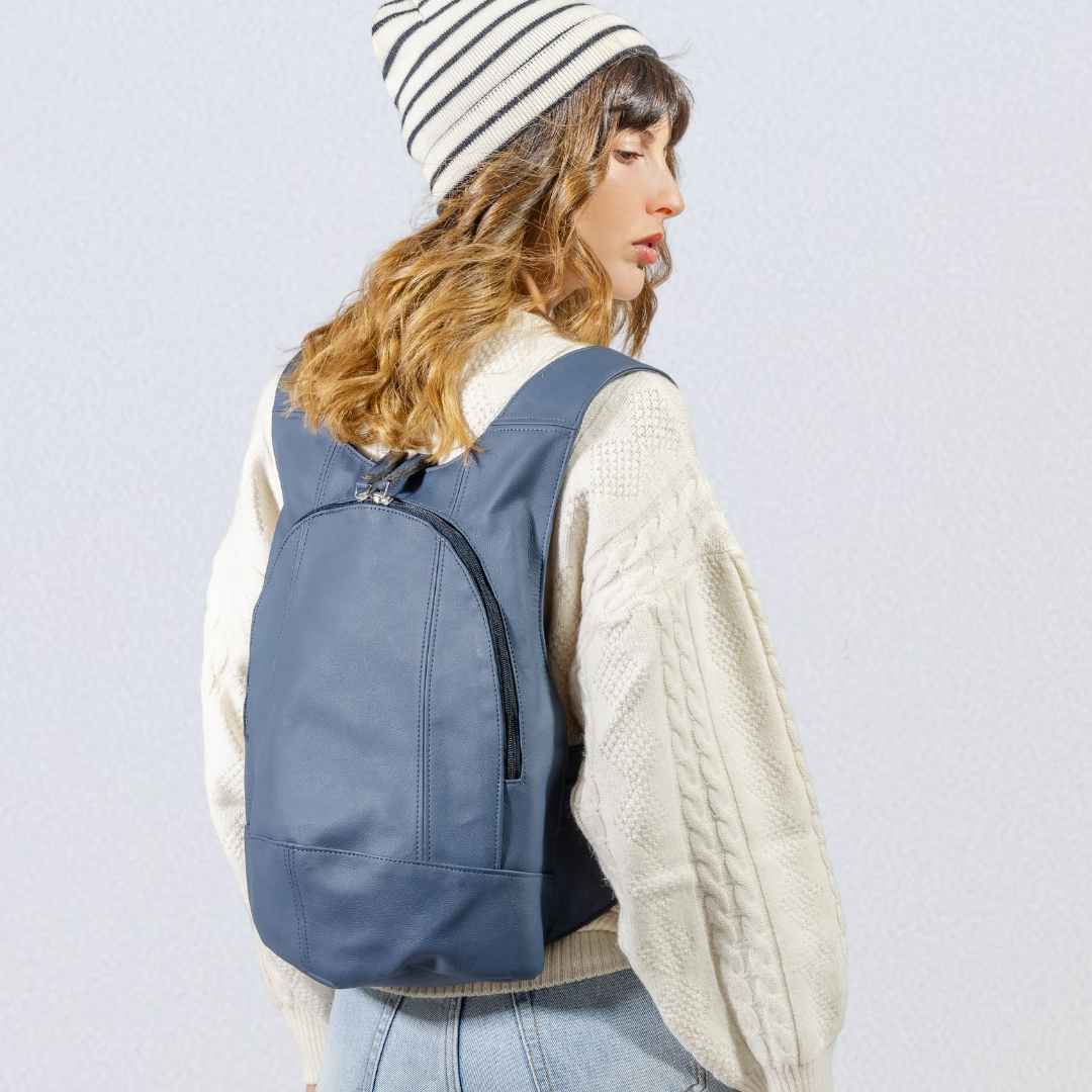 Apple Skin Leather Backpack blue chloe tesla